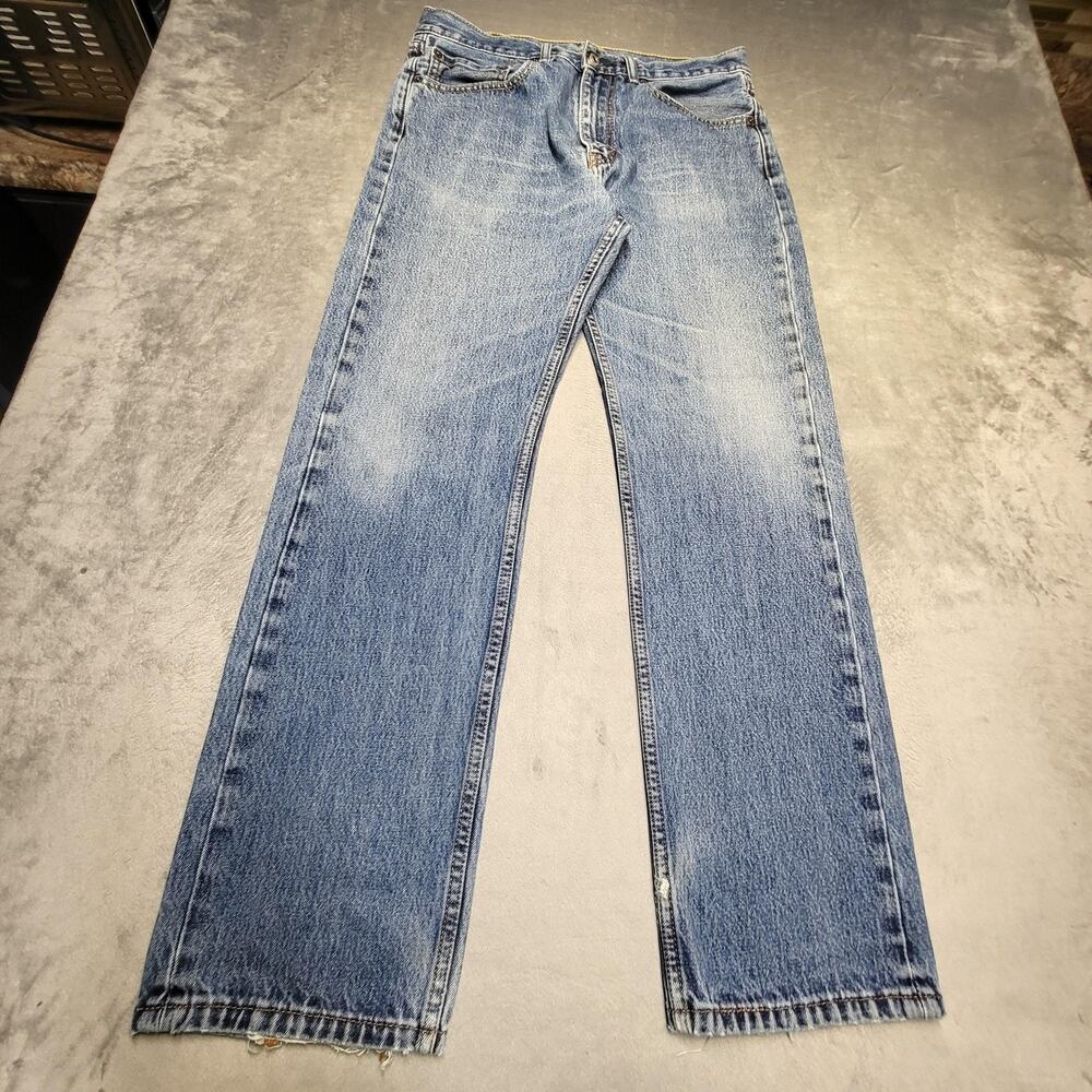 Levi's 505 Jeans Mens 34x32 Blue Medium Wash Straight Denim‎ Pockets Distressed